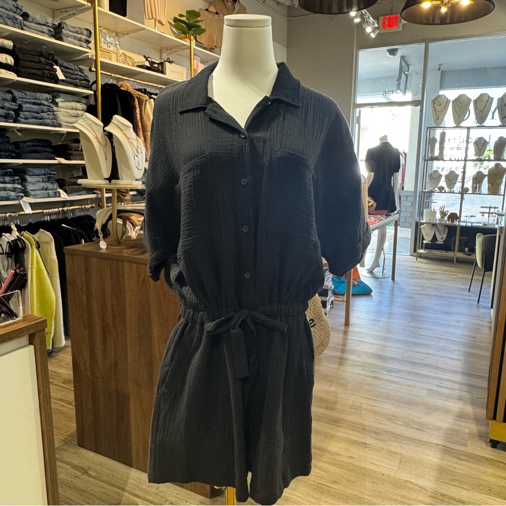 Z Supply Black Button-Up Jumpsuit